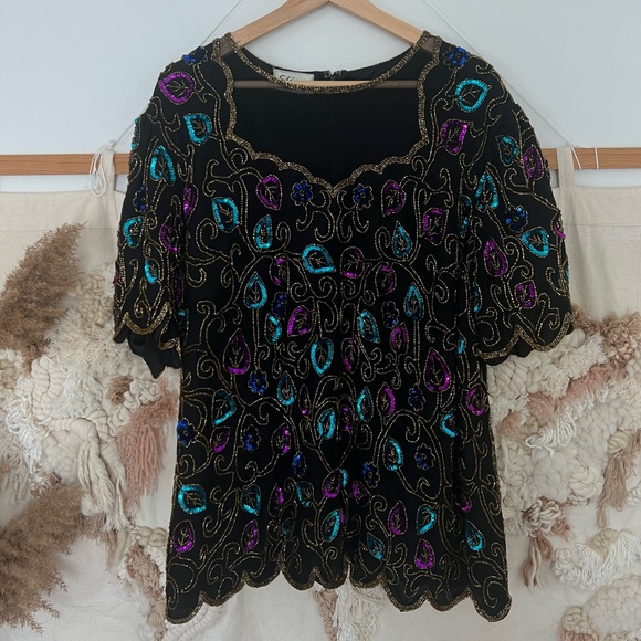 Vintage sequins short sleeves top - Picture 1 of 4
